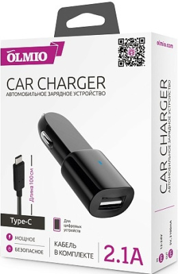 039014_Коробка АЗУ OLMIO + кабель Type-C, 2.1А